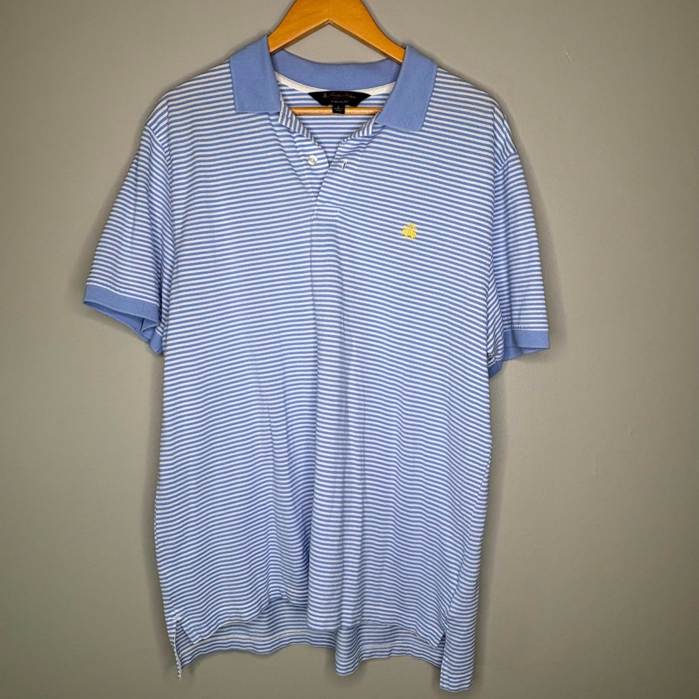 Brooks Brothers Supima Cotton Polo Shirt Mens L Blue White Stripe Original Fit